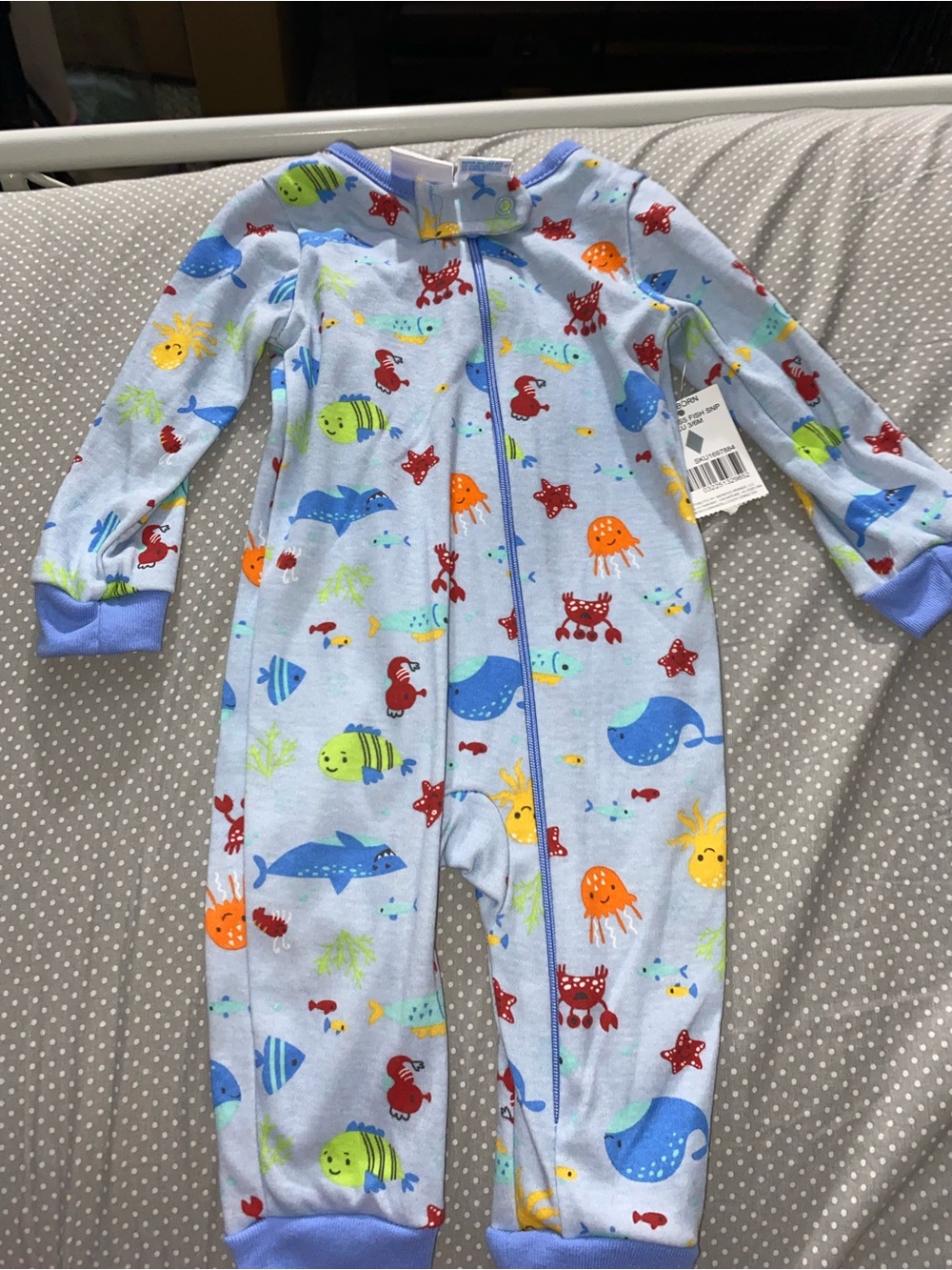 Light Blue Kids One-Piece Pajama with Ocean Print
